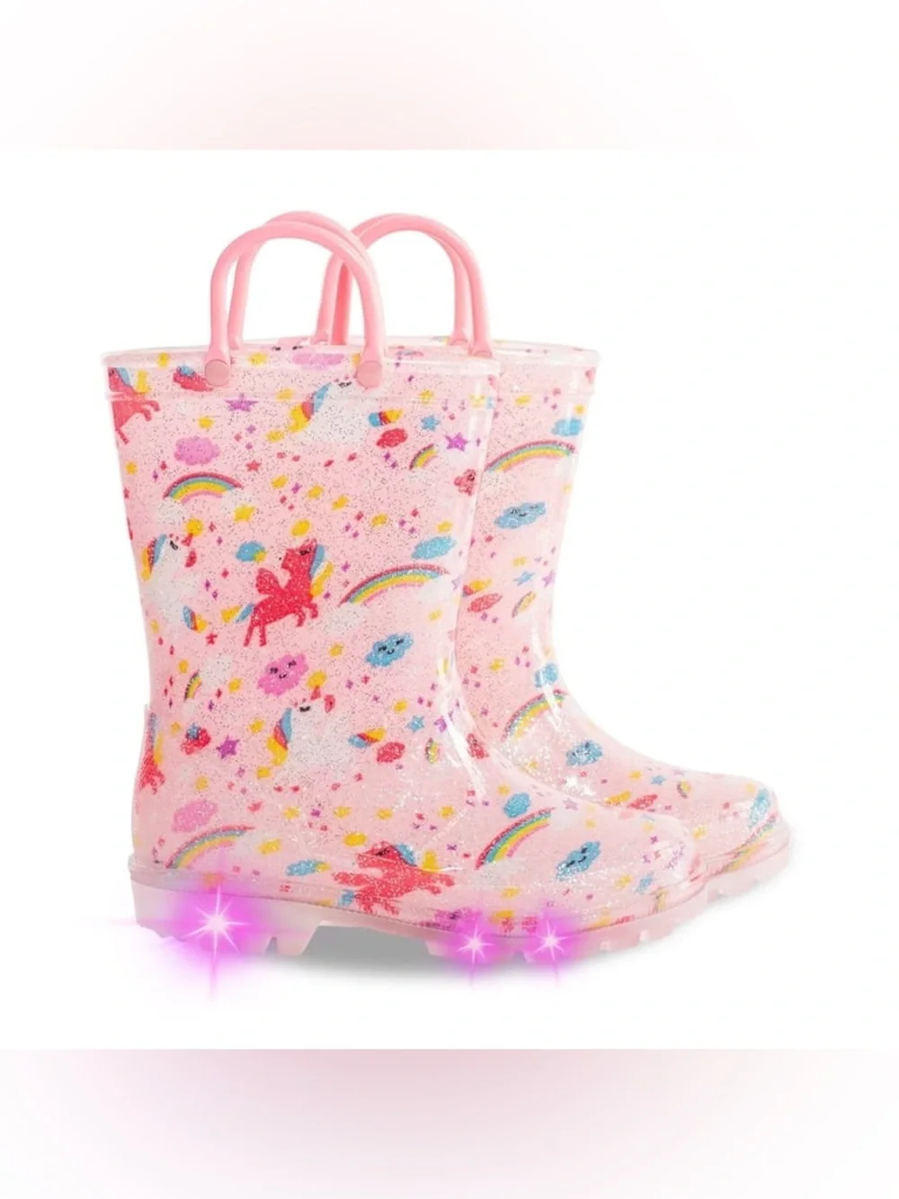 Euxterpa Toddler Kids Waterproof Light Up Glitter Rain Boots Sz 7